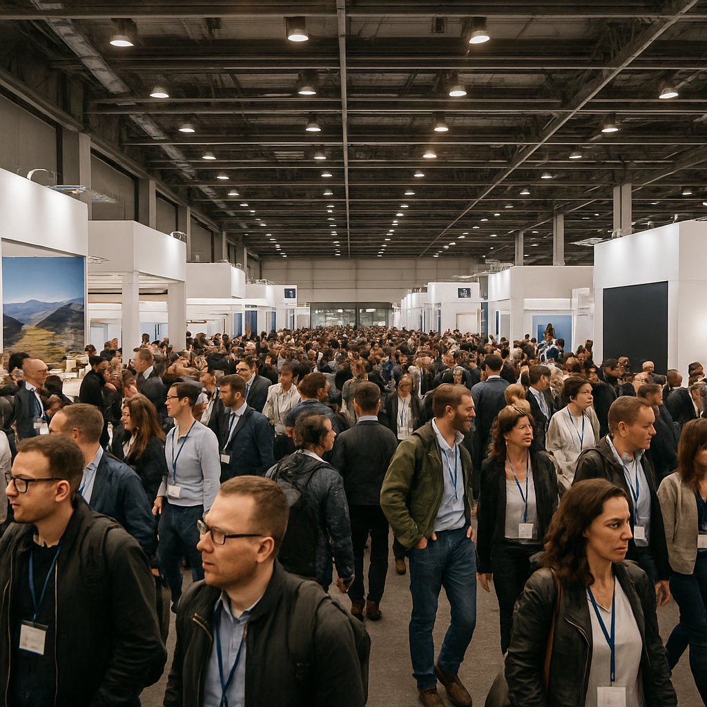 realistic image of a exhibition hall and theres a lot of people-1